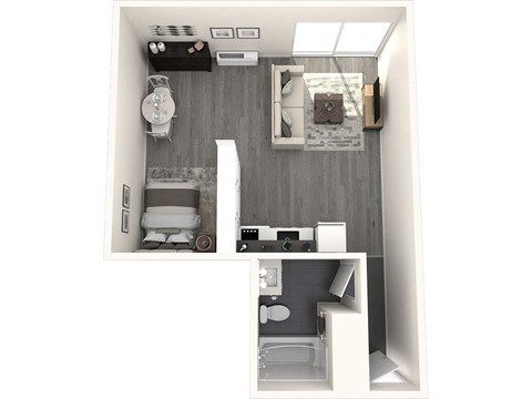 Floor plan for studio, 1 bath, 451 sqft
